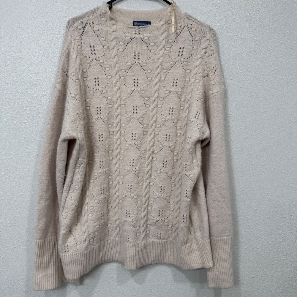 Democracy Women Knit Sweater Cream‎ Cable Knit Pullover Style B6251HVSW L